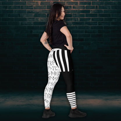 Black and white striped rune leggings with pockets