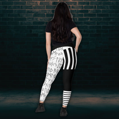 Black and white striped rune leggings with pockets