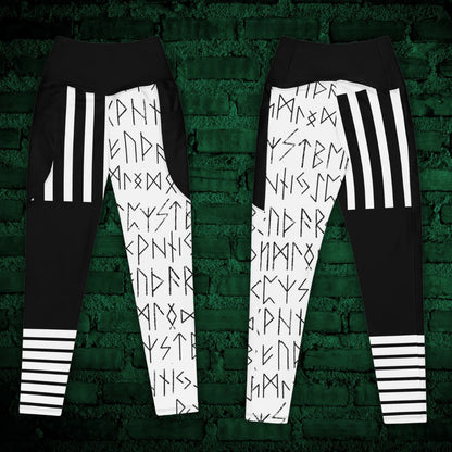 Black and white striped rune leggings with pockets