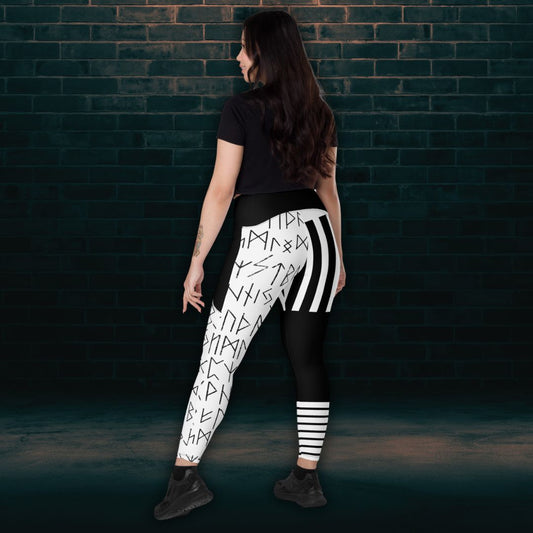 Black and white striped rune leggings with pockets